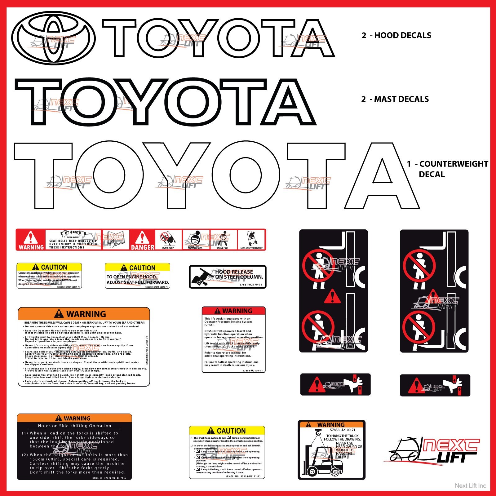 TOYOTA FORKLIFT DELUXE DECAL KIT 7FGCU30 7FGU30 FORK LIFT DECALS OHSA