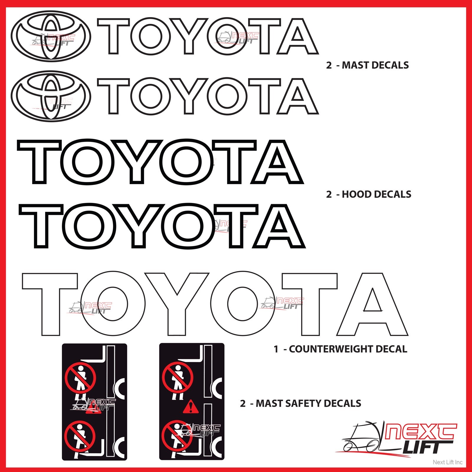 TOYOTA FORKLIFT DECAL KIT 8FGCU25 8FGU25 FORK LIFT DECALS 7 & 8 SERIES